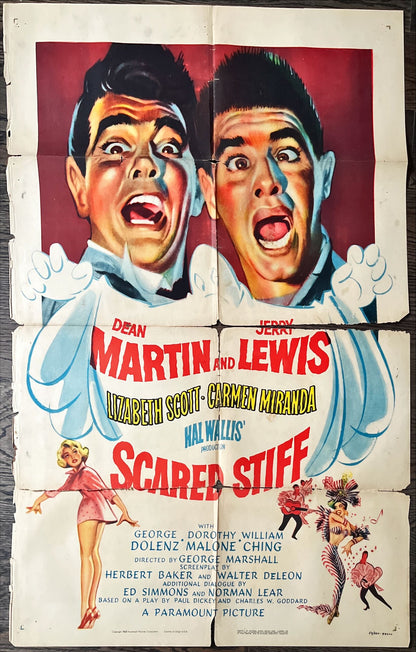 Scared stiff, 1sh 1953 wacky artwork of terrified Dean Martin & Jerry Lewis, Lizabeth Scott