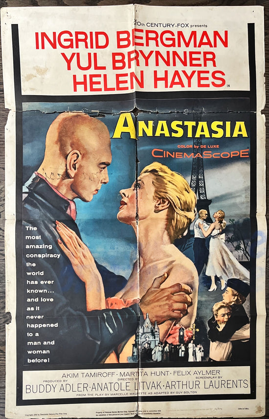 Anastasia 1sh 1956 great romantic close up art of Ingrid Bergman & Yul Brynner