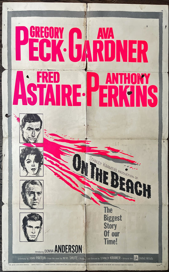 On the beach, 1sh 1959 art of Gregory Peck, Ava Gardner, Fred Astaire & Anthony Perkins