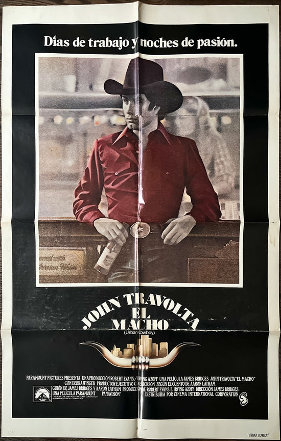 Urban cowboy, Spanish movie poster, 1sh 1980 great image of John Travolta in cowboy hat with Lone Star beer