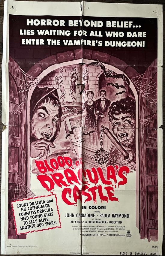 Blood of Dracula’s castle, 1sh 1969 Al Adamson directed vampire horror, John Carradine