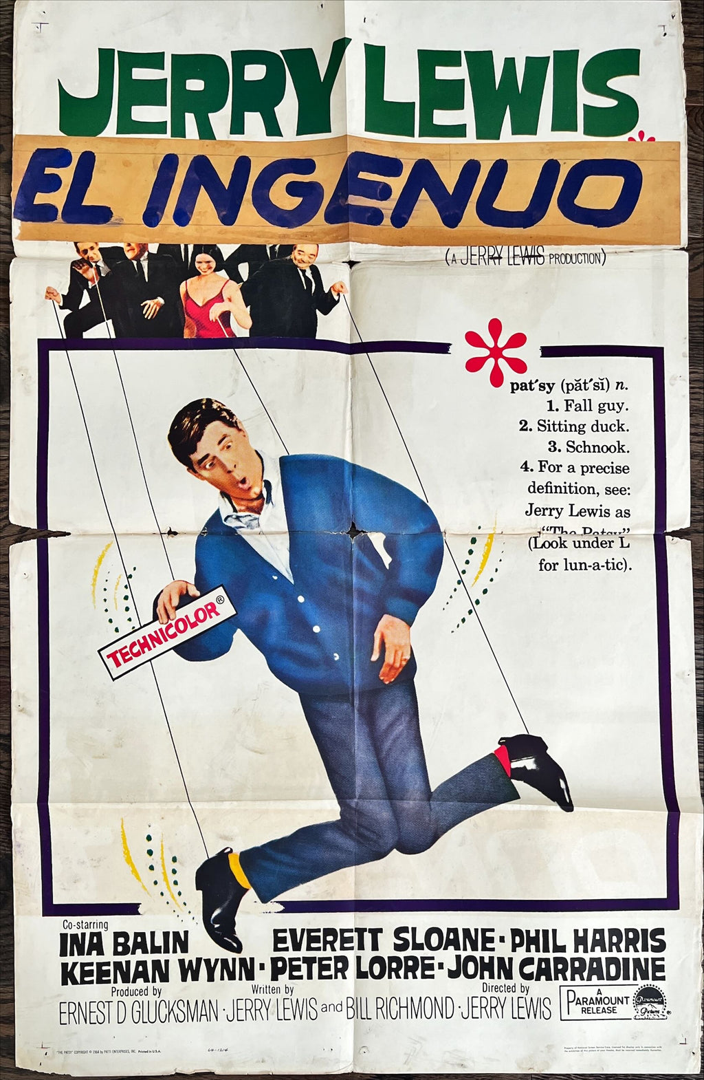 The Patsy,  1sh 1964 wacky image of Jerry Lewis hanging from strings like a puppet