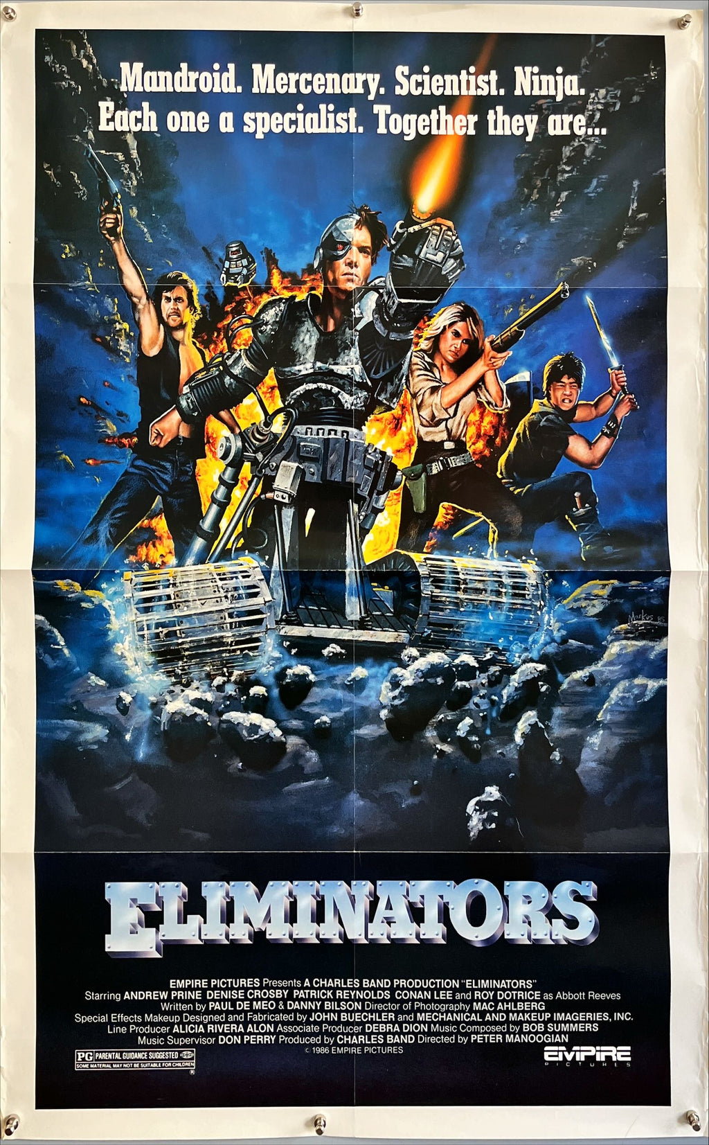 Eliminators, 1sh '86 cheesy ninja sci-fi, wild Markus art of Mandroid