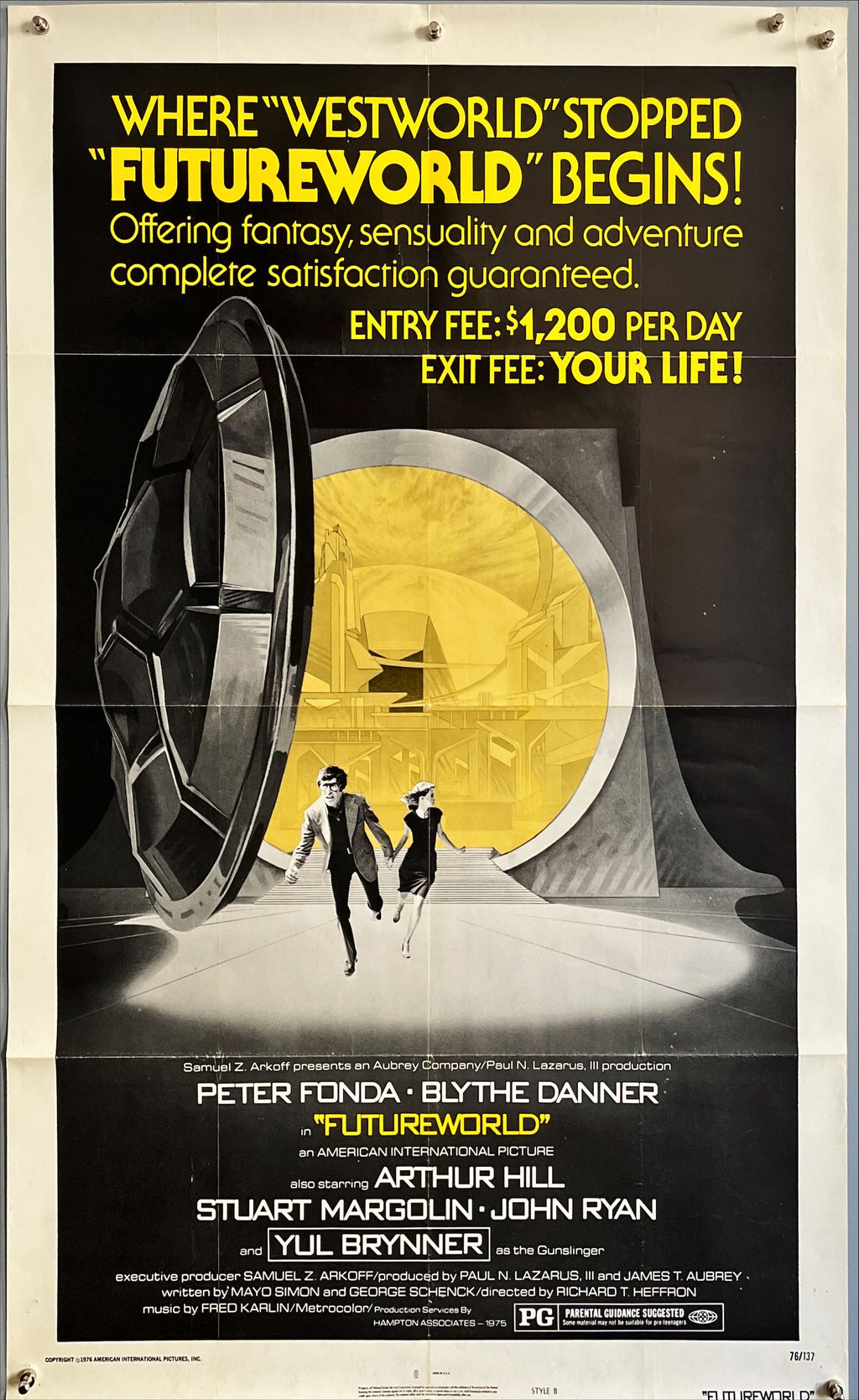 Future world, style B 1sh 1976 different art of Peter Fonda & Blythe Danner escaping