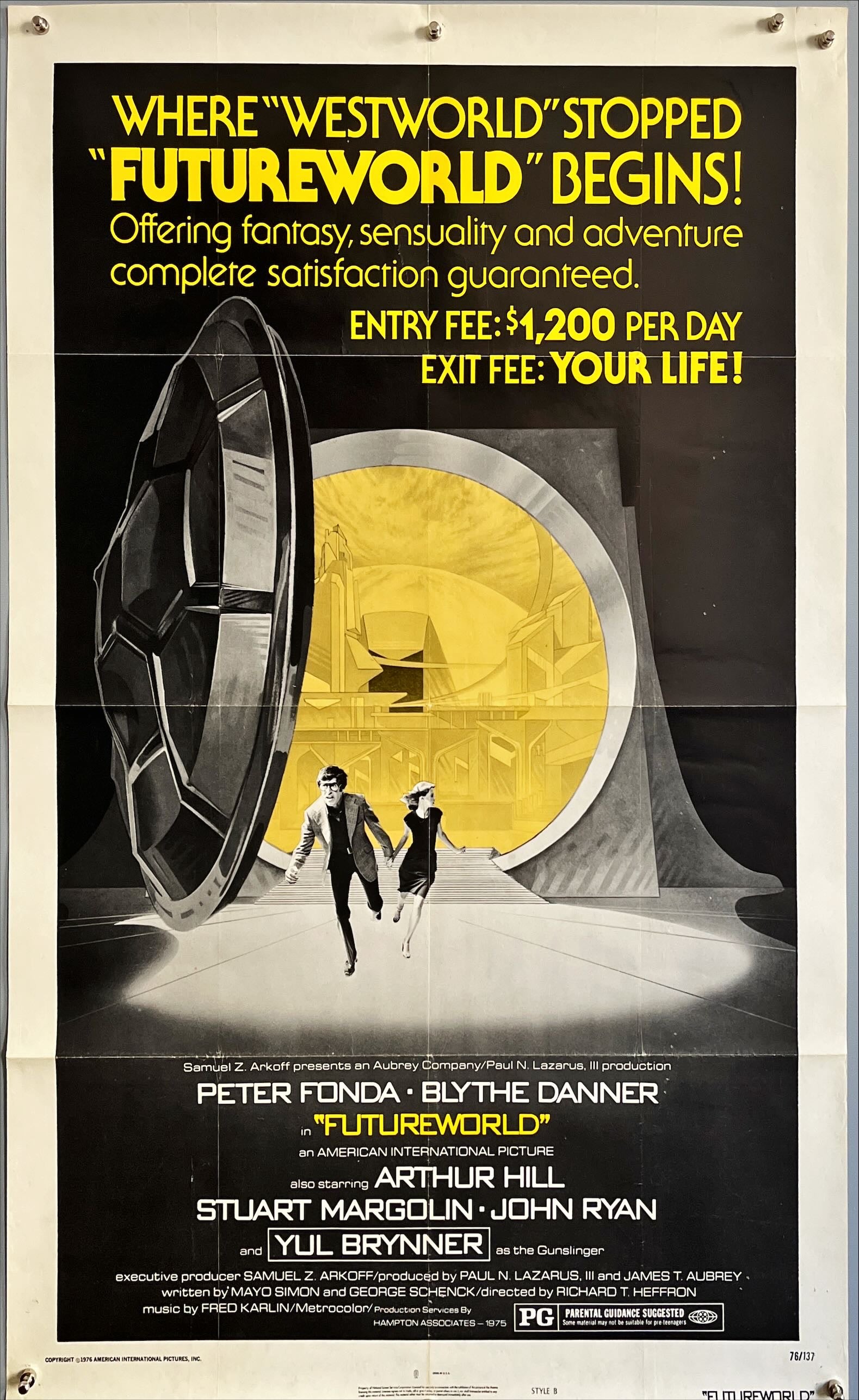 Future world, style B 1sh 1976 different art of Peter Fonda & Blythe Danner escaping