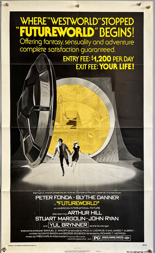 Future world, style B 1sh 1976 different art of Peter Fonda & Blythe Danner escaping