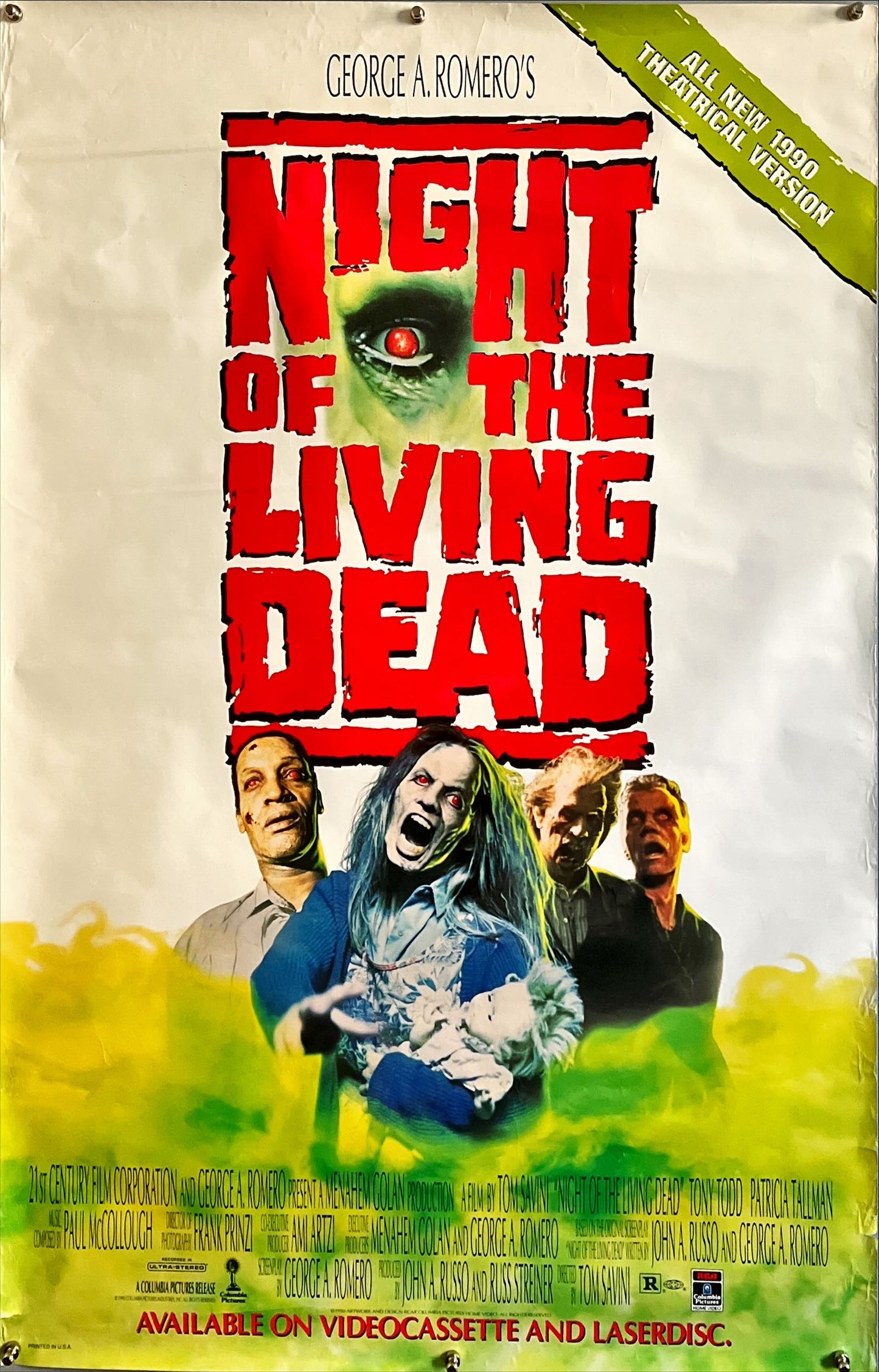 Night of the living, dead video poster, 27x39 - 1990 Tom Savini, from Romero screenplay, zombies