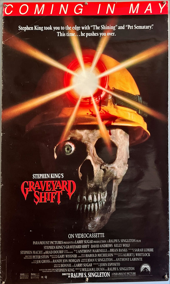 Graveyard shift video poster, 1990 Stephen King, Brad Dourif, creepy image of dead miner