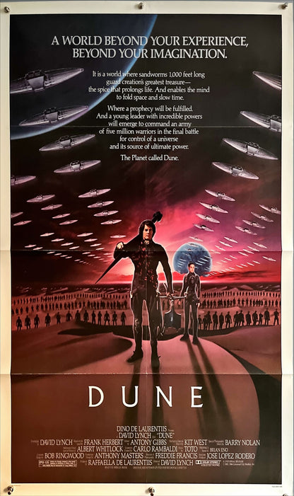 Dune (1984) Original One-Sheet Movie Poster – David Lynch – Artwork featuring Kyle MacLachlan & Sean Young on Arrakis with Fremen Warriors