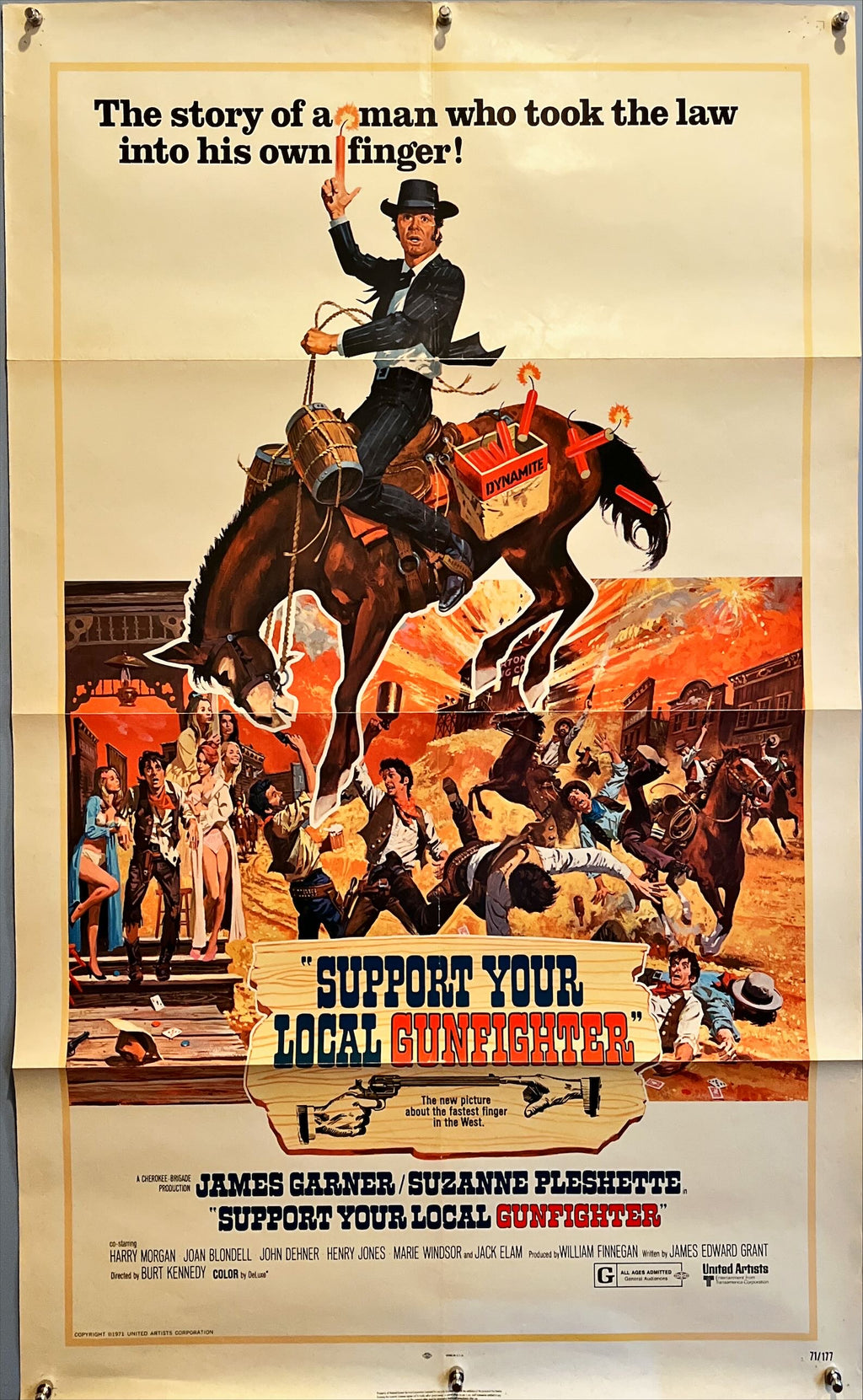 Support your local gunfighter, 1sh '71 wacky cowboy James Garner on donkey, Latigo