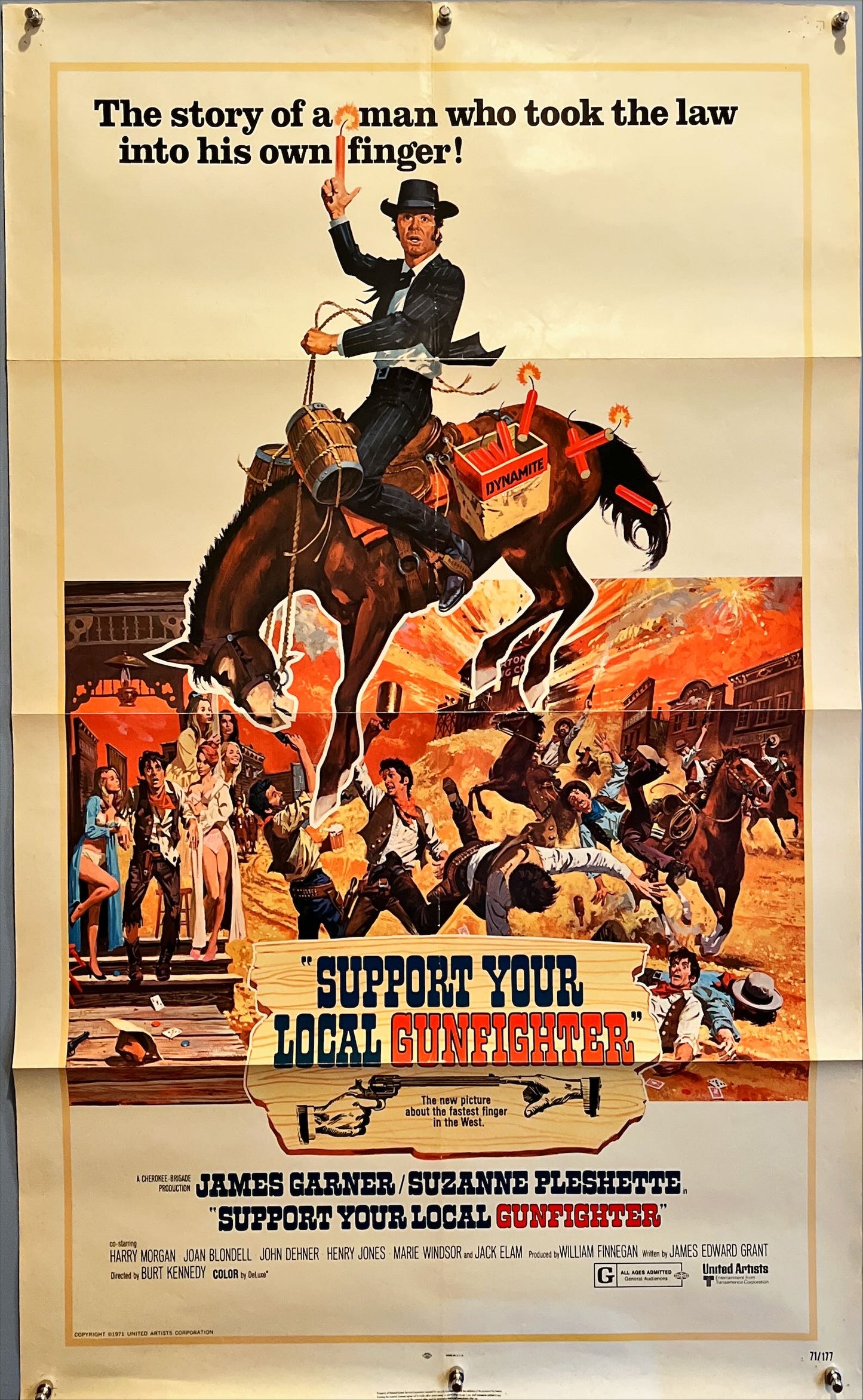 Support your local gunfighter, 1sh '71 wacky cowboy James Garner on donkey, Latigo