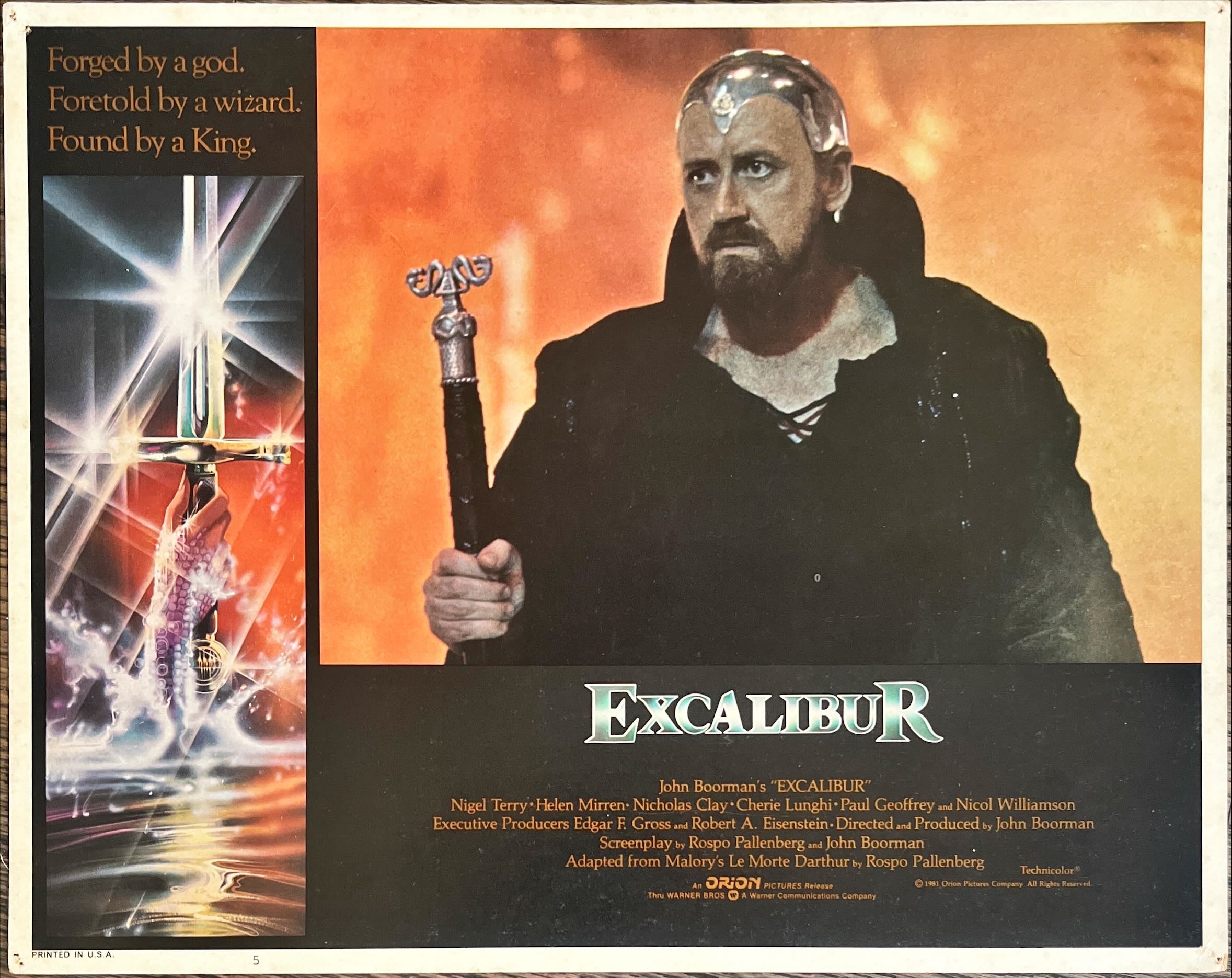Excalibur 4 lobby card set, LCs 1981 John Boorman, Nicholas Clay, Nigel Terry as King Arthur