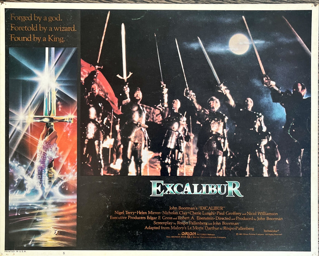 Excalibur 4 lobby card set, LCs 1981 John Boorman, Nicholas Clay, Nigel Terry as King Arthur