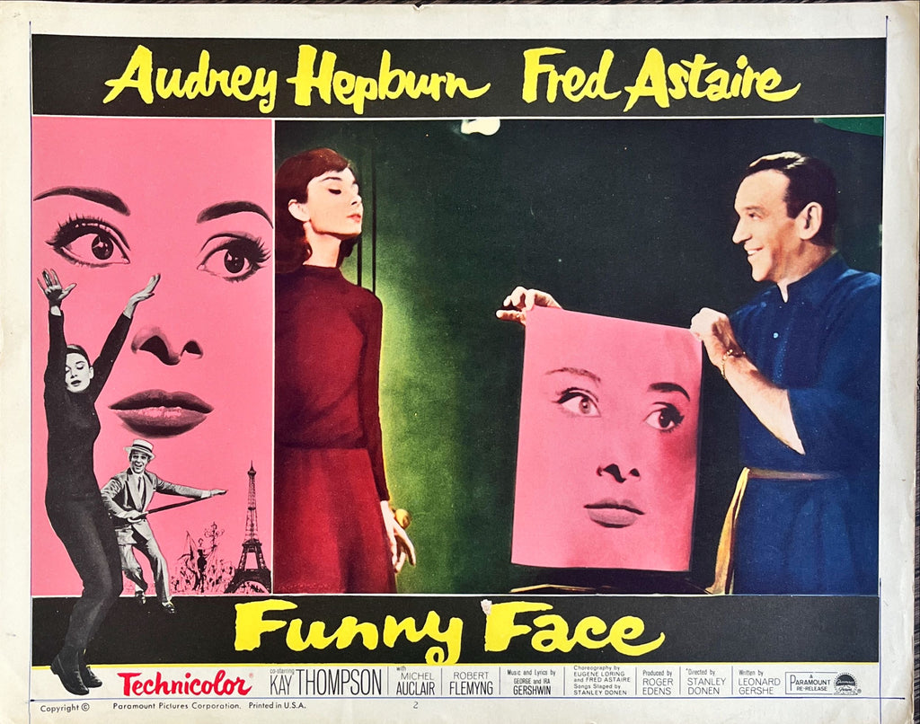 Funny face, LC #2 R1965 Fred Astaire shows Audrey Hepburn pink c/u print of her face, rare