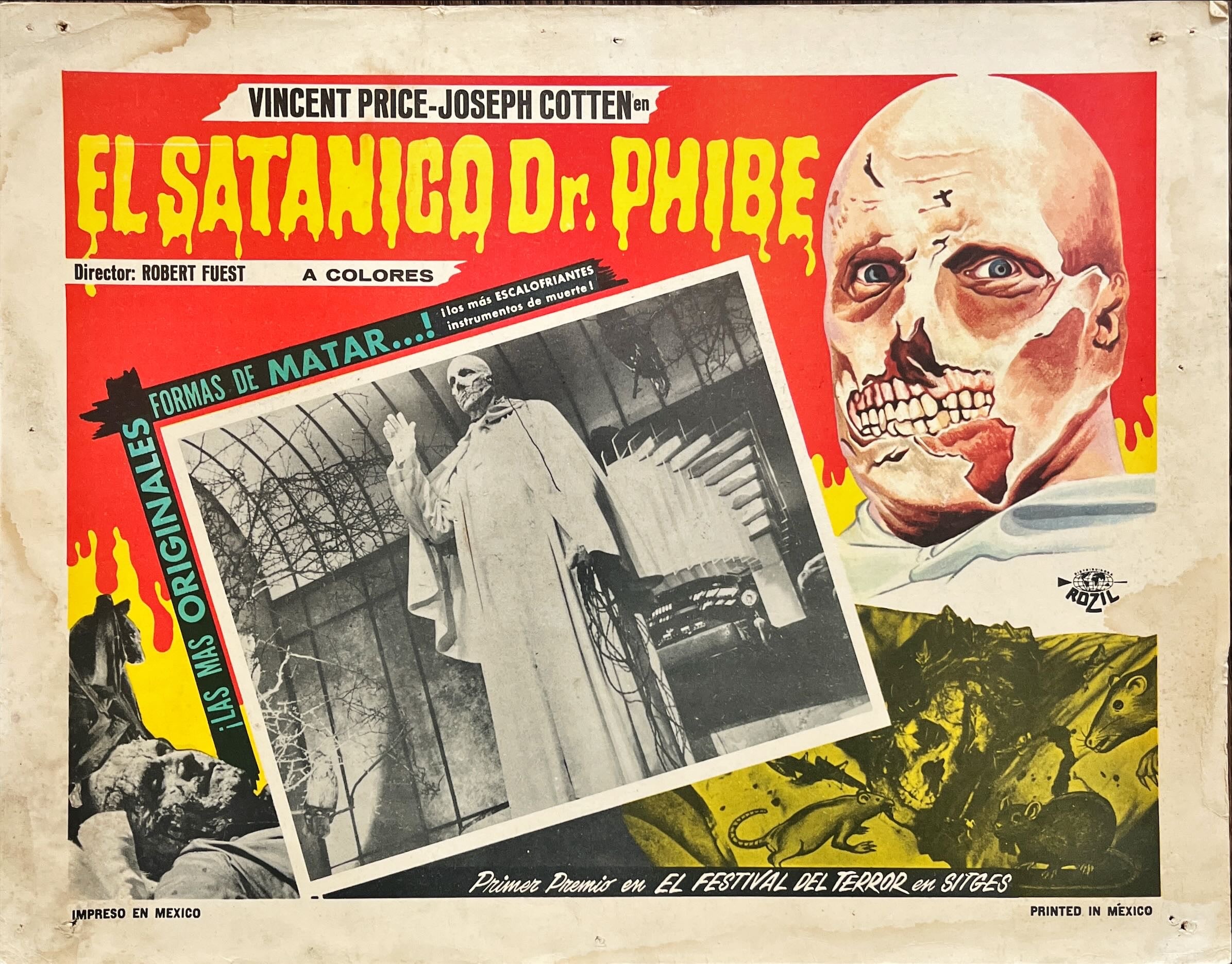 Dr Phibes, Mexican LC R70s border art & inset photo of monster Vincent Price