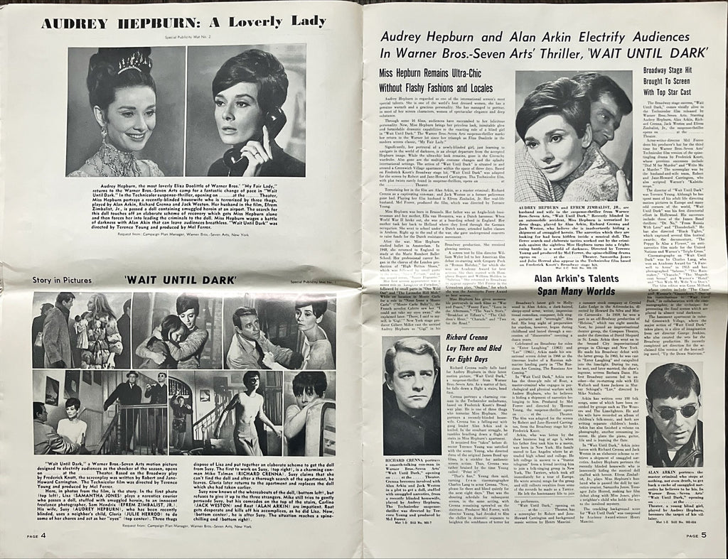 Wait until dark  pressbook 1967 blind Audrey Hepburn is terrorized by burglar Alan Arkin