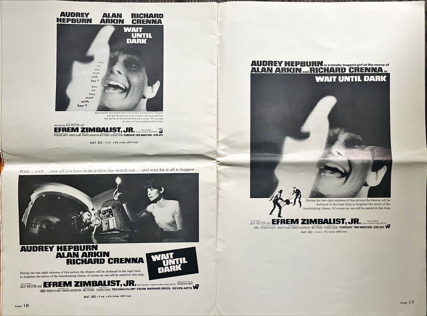 Wait until dark  pressbook 1967 blind Audrey Hepburn is terrorized by burglar Alan Arkin
