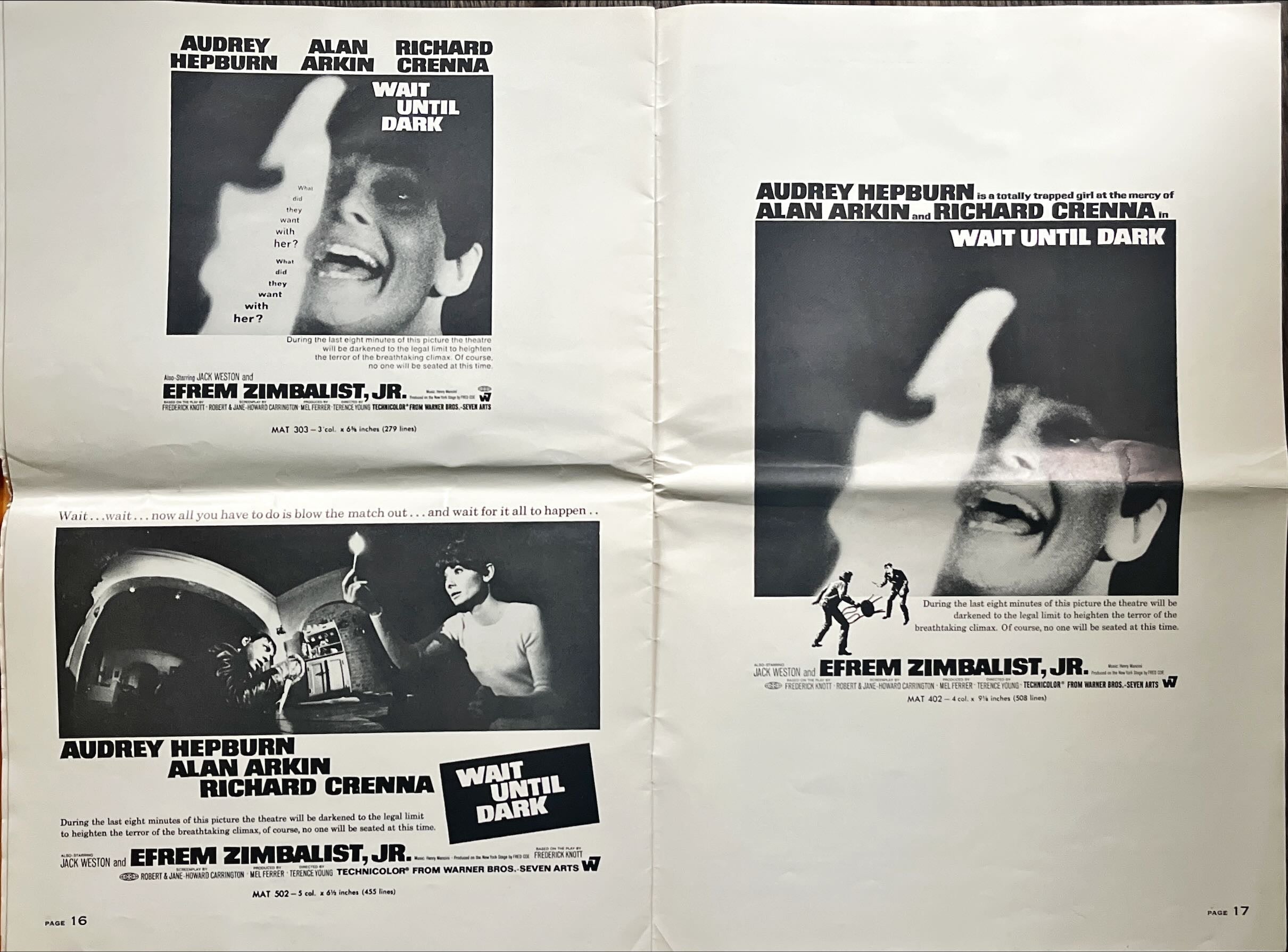 Wait until dark  pressbook 1967 blind Audrey Hepburn is terrorized by burglar Alan Arkin