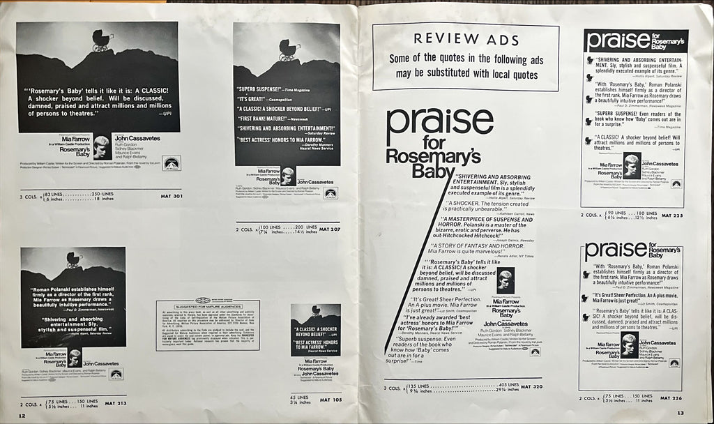 Rosemary‘s baby press book,  pressbook 1968 Roman Polanski, Mia Farrow, creepy baby carriage horror image