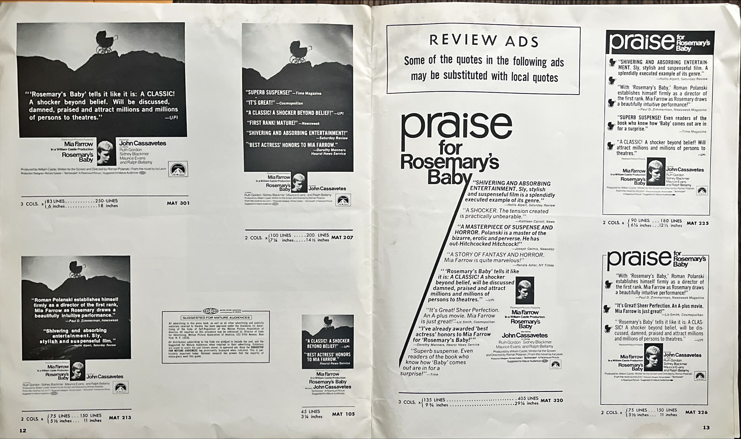 Rosemary‘s baby press book,  pressbook 1968 Roman Polanski, Mia Farrow, creepy baby carriage horror image