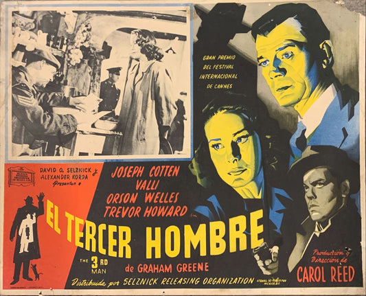 Third Man, Mexican Lobby Card, '49 Orson Welles, Joseph Cotten & Valli, Carol Reed classic film noir
