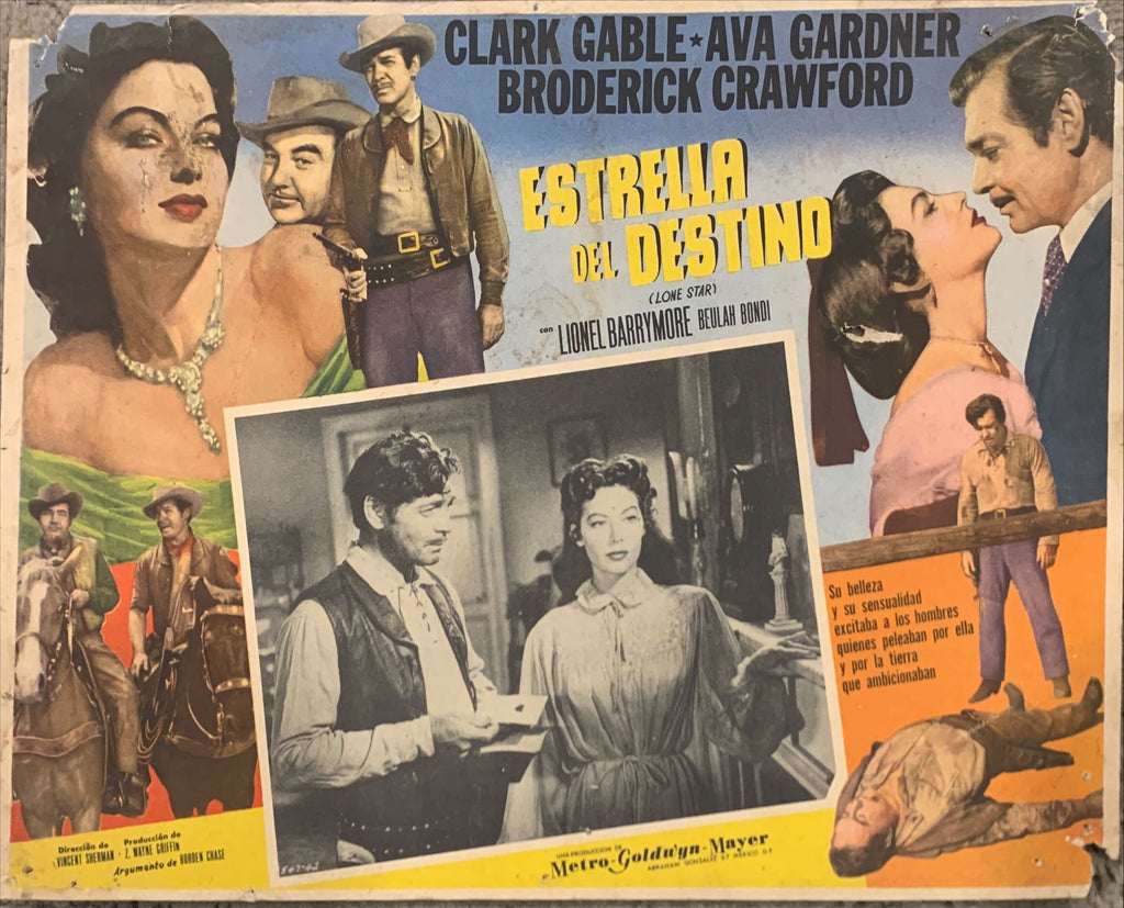 Lone Star, Mexican Lobby Card, Clark Gable 1951