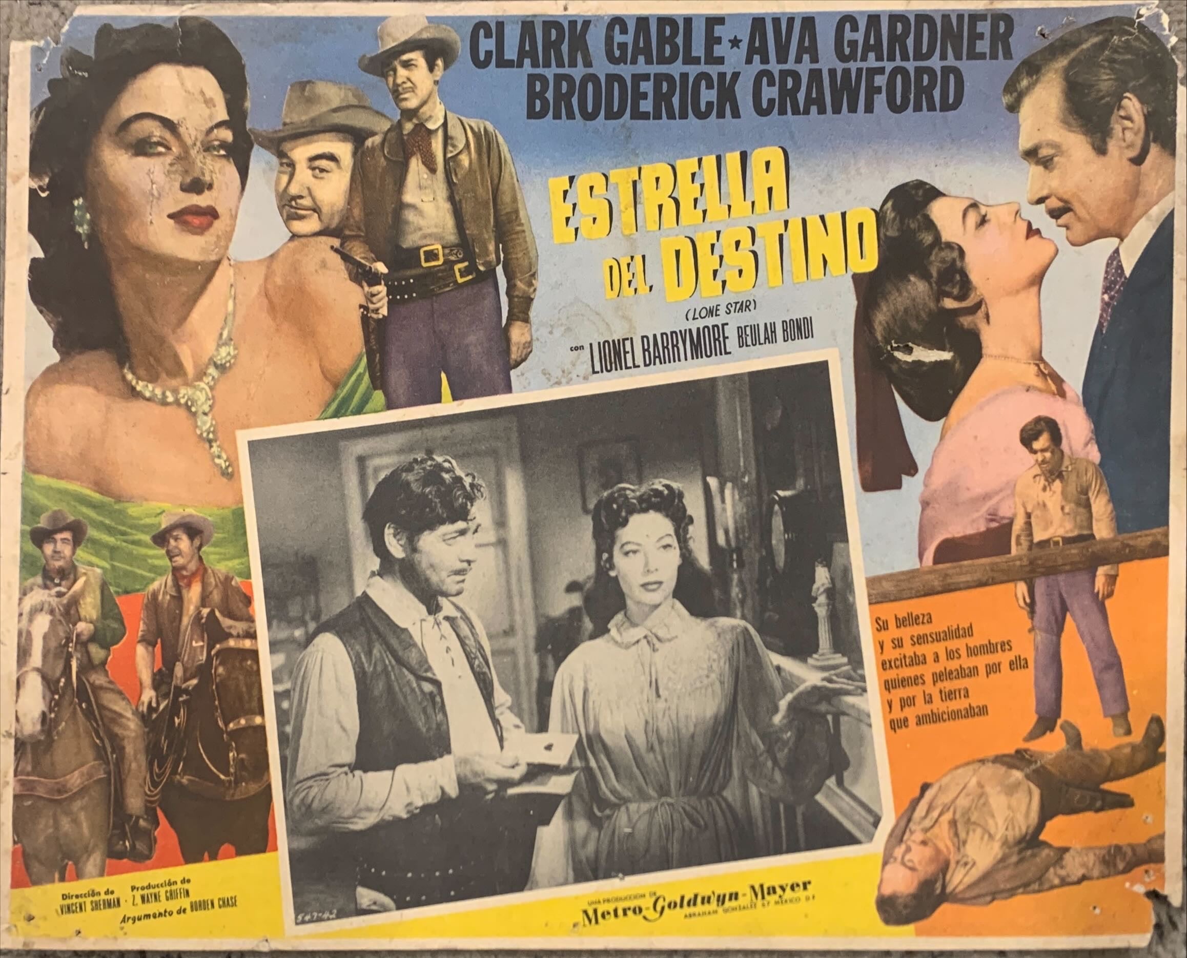 Lone Star, Mexican Lobby Card, Clark Gable 1951