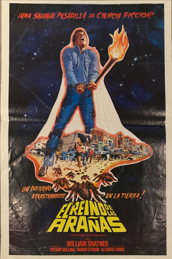 THE KINGDOM OF THE SPIDERS, MEXICAN POSTER,ARTWORK OF SCREAMING WILLIAM SHATNER SURROUNDED BY SPIDERS