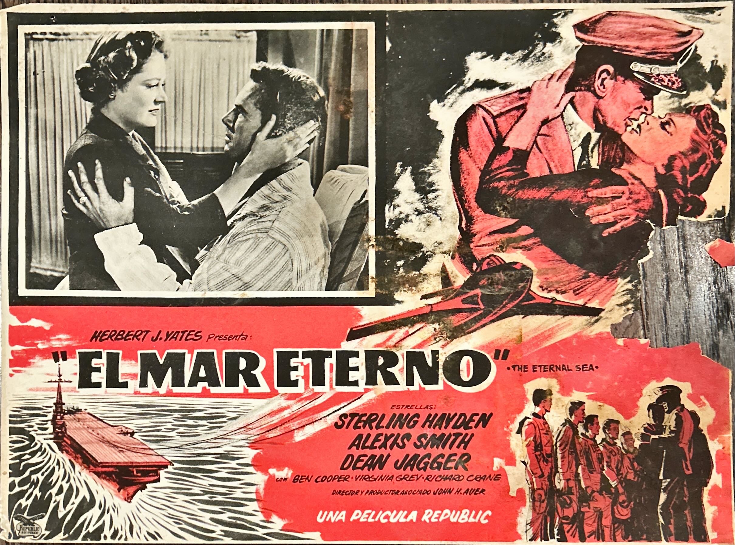 The Eternal Sea, 2 Mexican Lobby Card '55 Sterling Hayden as Admiral John Hoskins