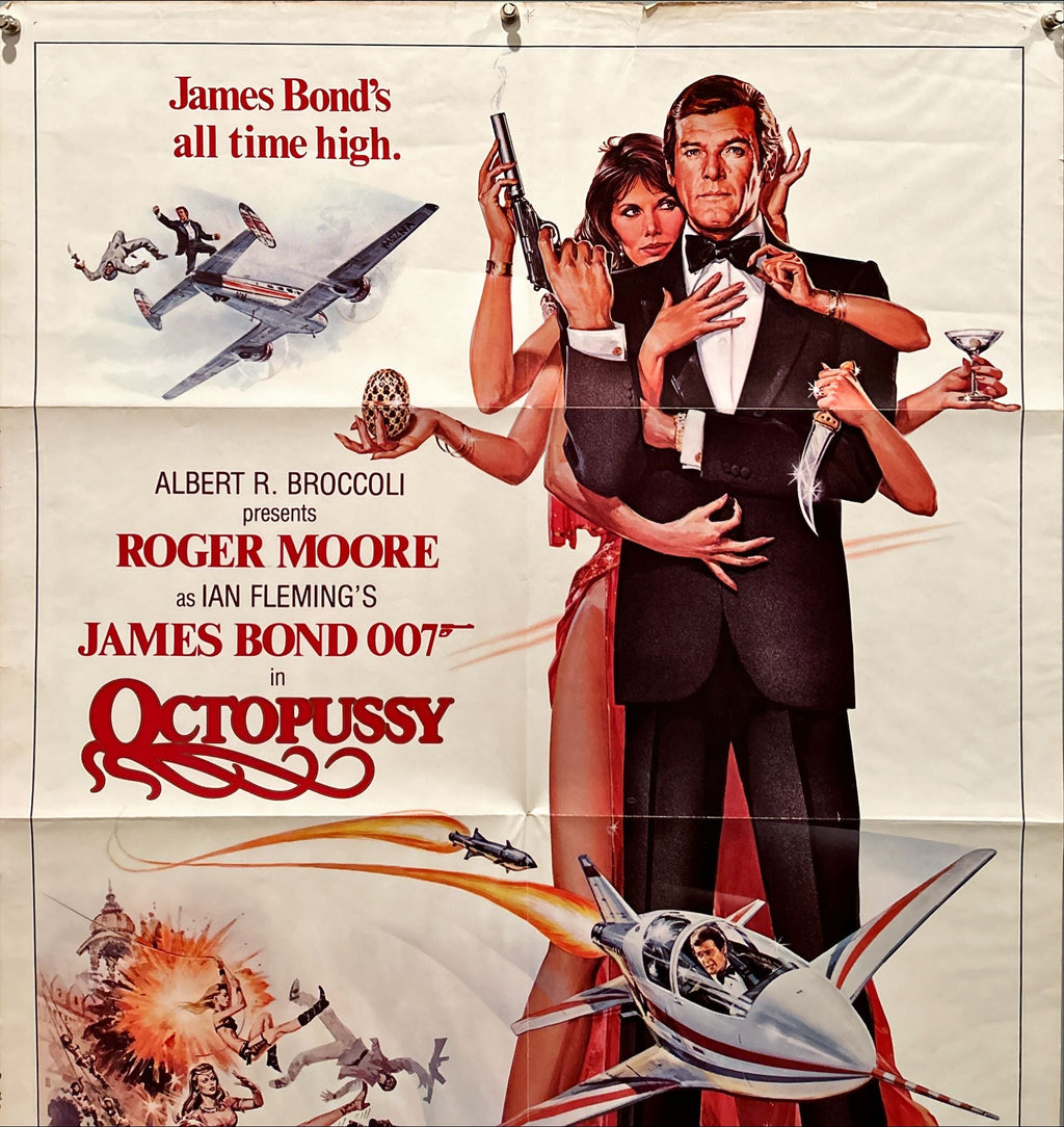 Octopussy, 1sh 1983 Goozee art of sexy Maud Adams & Roger Moore as James Bond 007