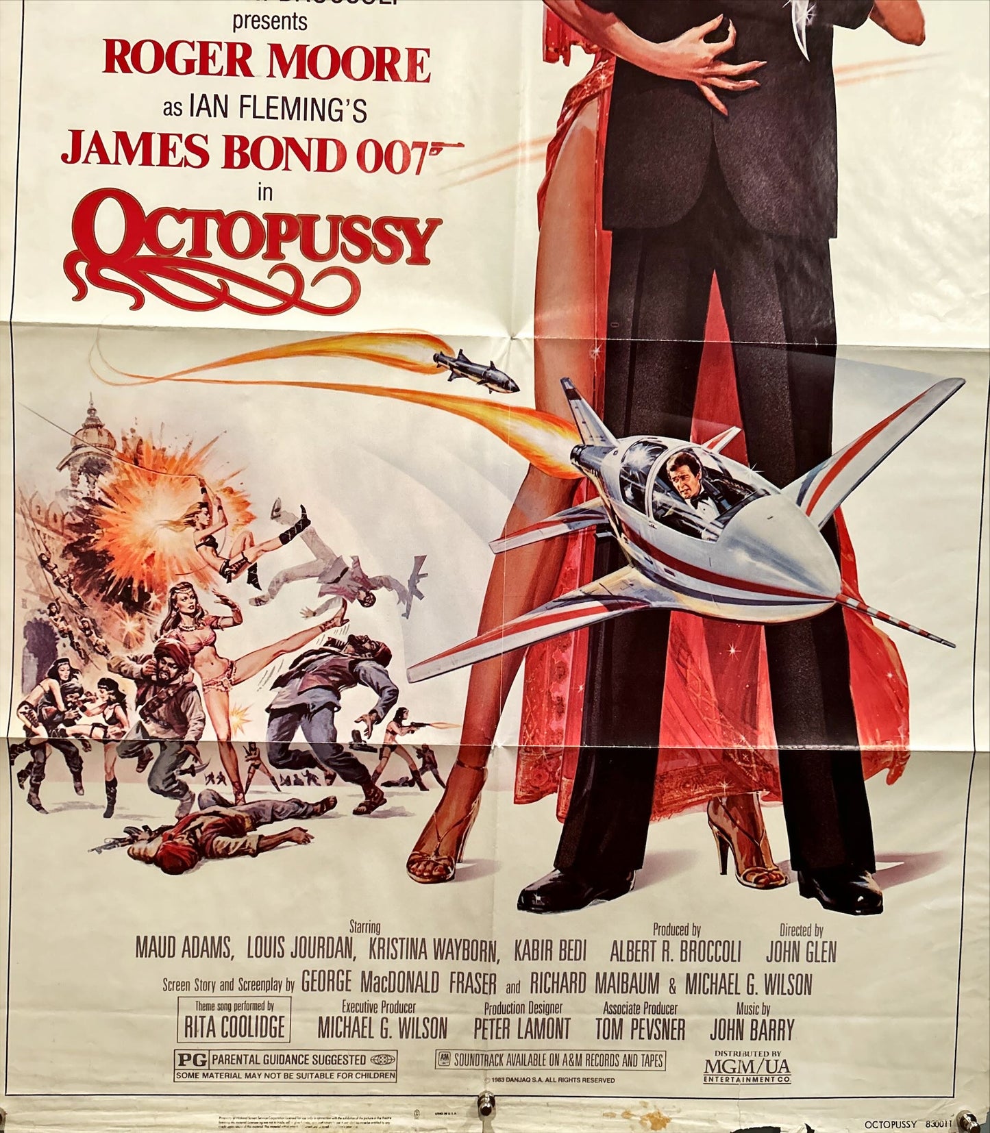 Octopussy, 1sh 1983 Goozee art of sexy Maud Adams & Roger Moore as James Bond 007