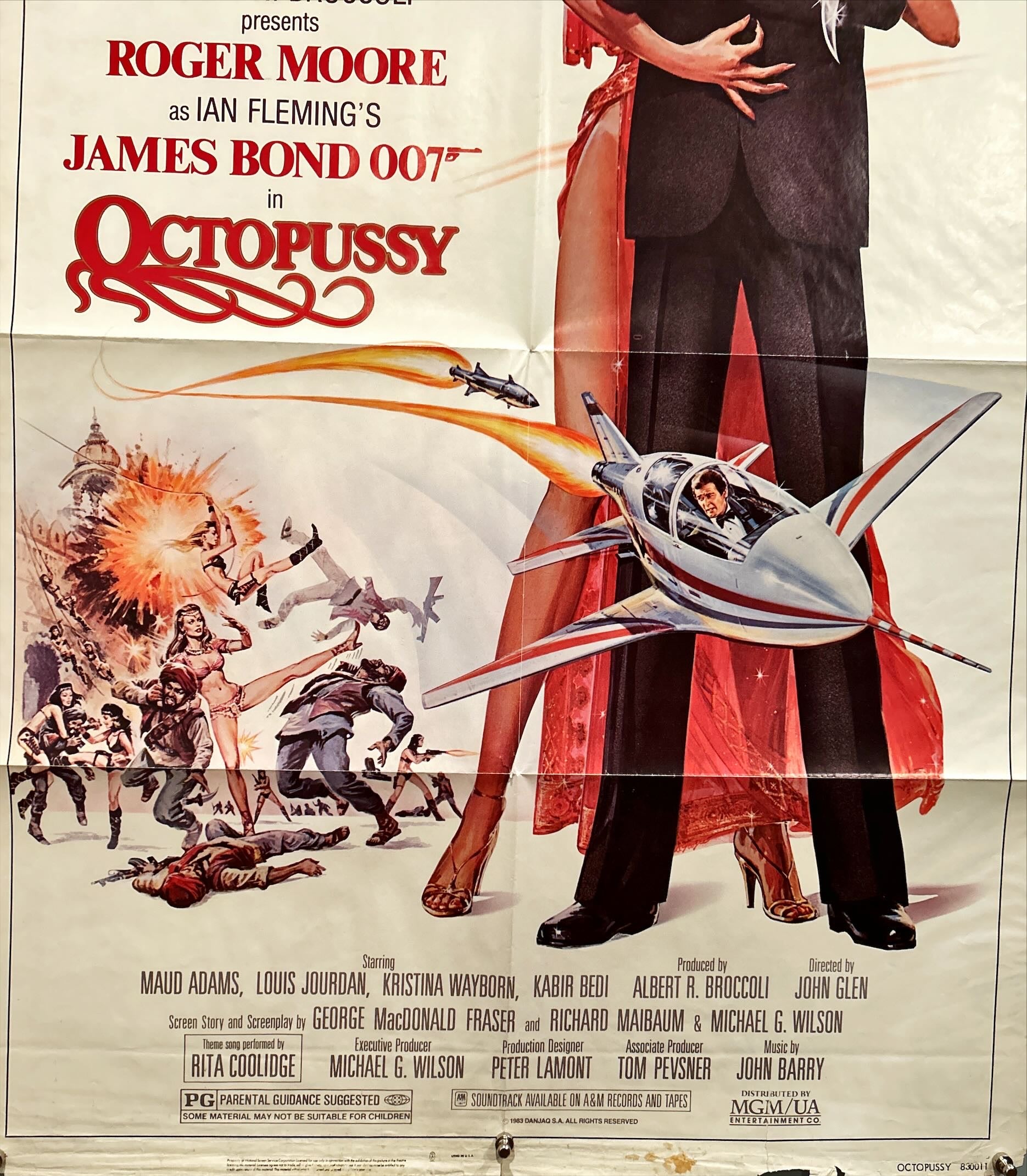 Octopussy, 1sh 1983 Goozee art of sexy Maud Adams & Roger Moore as James Bond 007