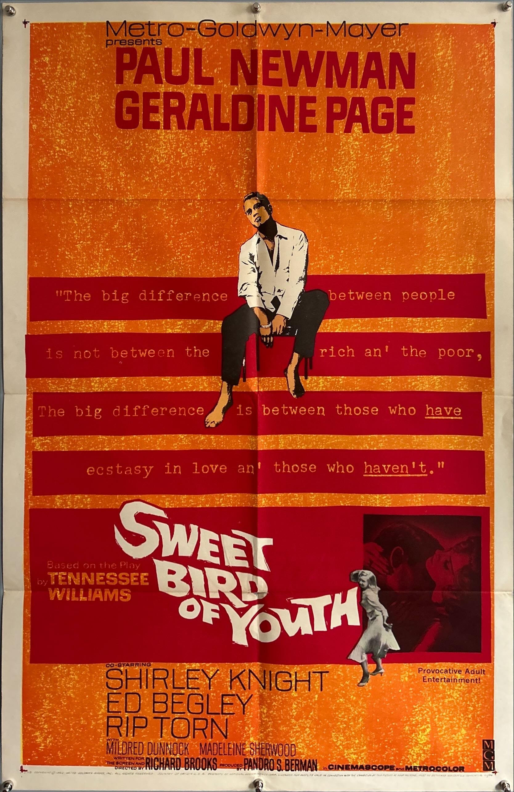 Sweet bird of youth 1sh 1962 Paul Newman, Geraldine Page, from Tennessee Williams' play