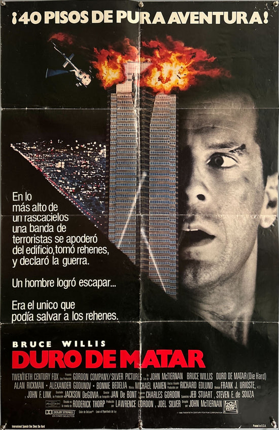 Die hard, Spanish 1sh 1988 Bruce Willis vs twelve terrorists, action classic, no borders