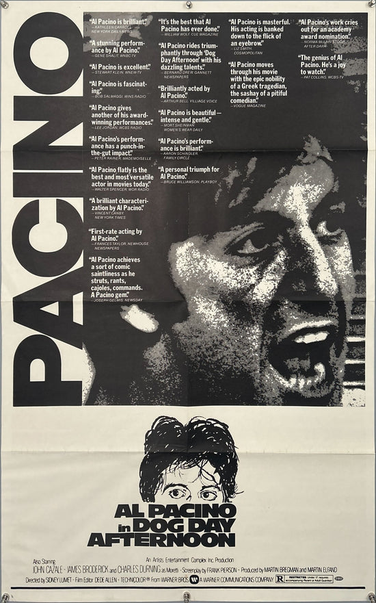 Dog day afternoon 1sh 1975 different image of Al Pacino, ultra rare reviews style