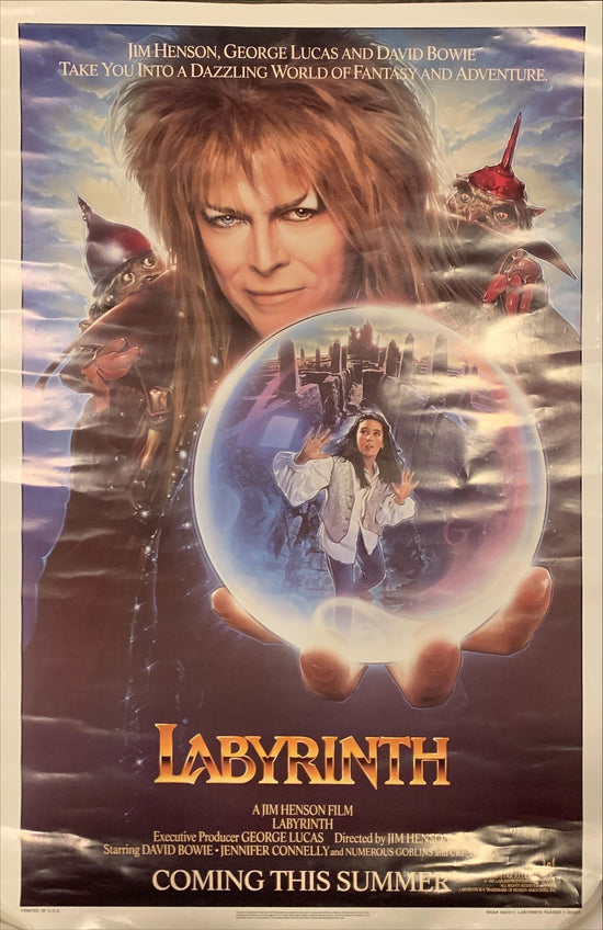 Labyrinth, teaser 1sh 1986 Jim Henson, art of David Bowie & Jennifer Connelly by Chorney