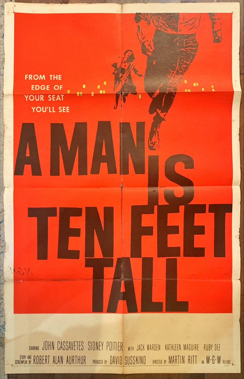A Man is 10 feet tall.teaser 1sh '57 Martin Ritt, Cassavetes, Poitier