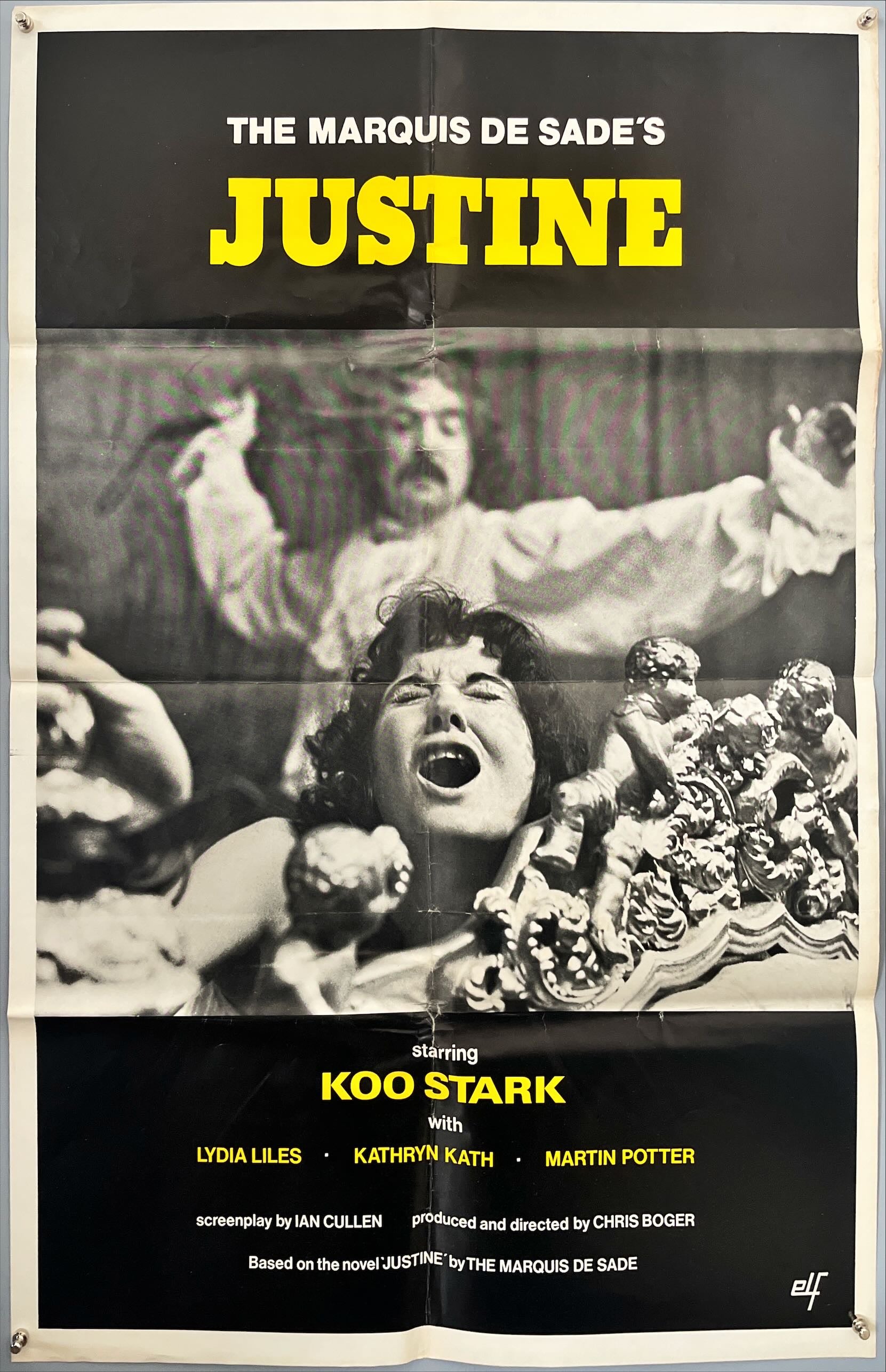 THE MARQUIS DE SADE’S JUSTINE (1977) – Original British Theatrical Poster (26 3/4" x 39 3/4" [68 x 101 cm])  Starring Koo Stark | Directed by Chris Boger | Based on the novel by Marquis de Sade