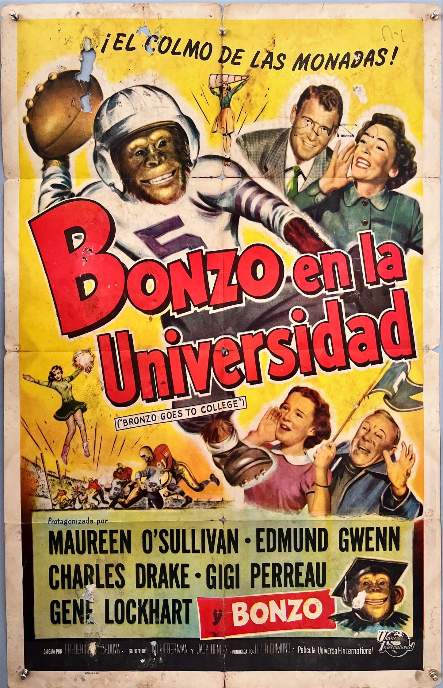 Bonzo Goes to College (1951) Original Mexican One Sheet Movie Poster – Rare Spanish-Language Comedy Poster, Fair Condition