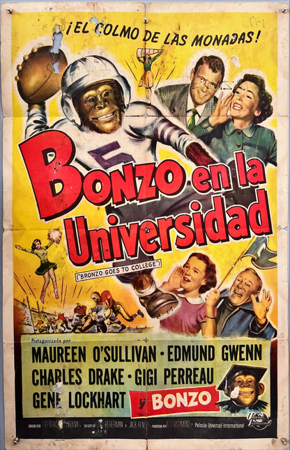 Bonzo Goes to College (1951) Original Mexican One Sheet Movie Poster – Rare Spanish-Language Comedy Poster, Fair Condition