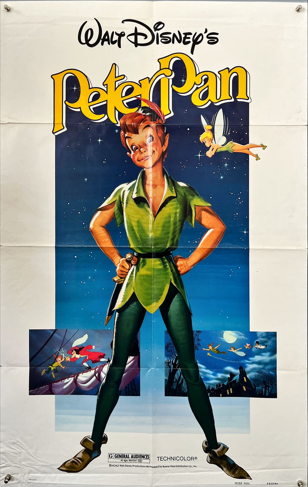 PETER PAN (1953 / R1982) – Original U.S. One Sheet Movie Poster (27 x 41 in) Walt Disney Animated Classic | Technicolor | Buena Vista Re-Release