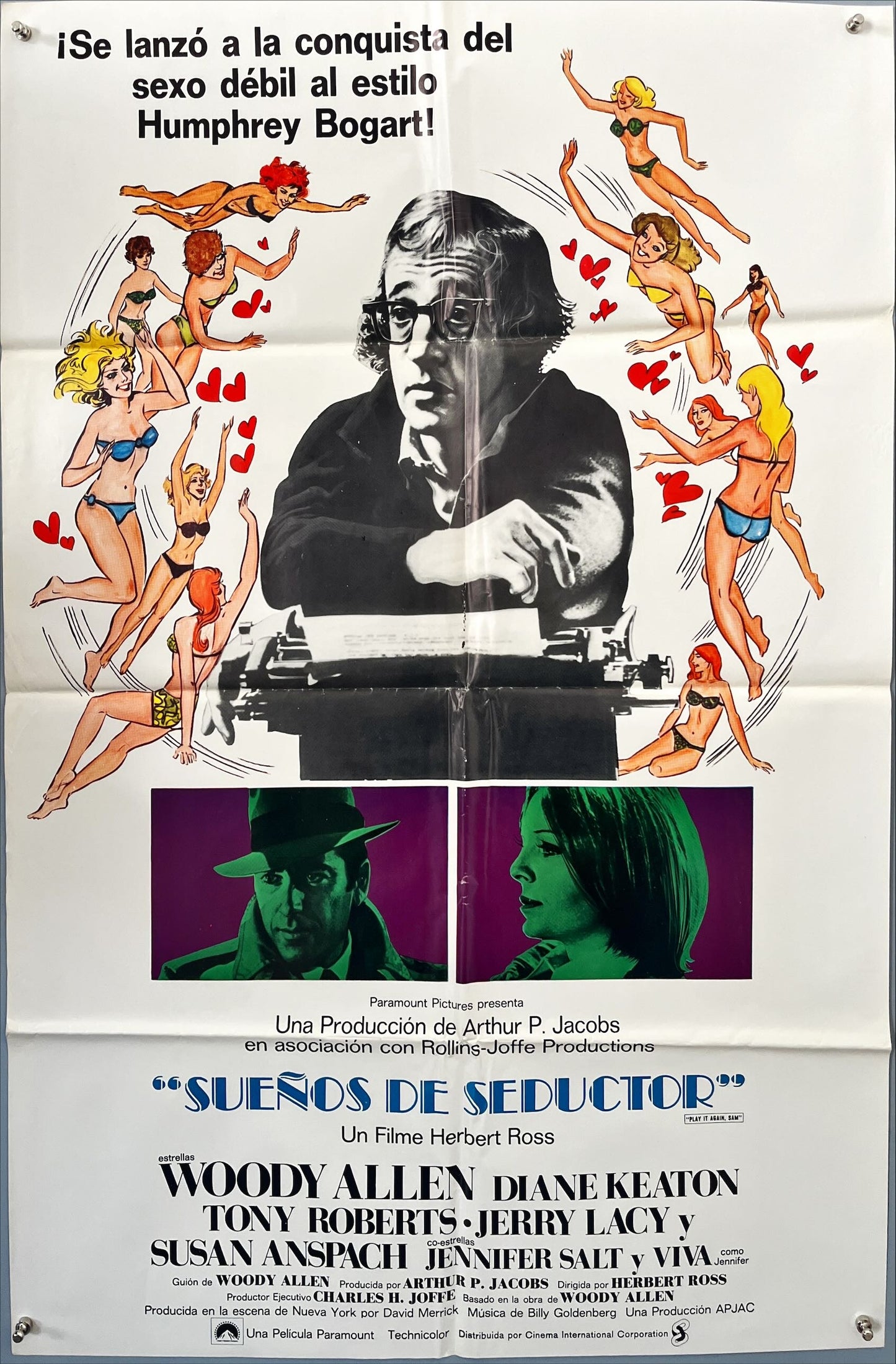 Play It Again, Sam (1972) – Original Vintage Spanish Movie Poster | Woody Allen, Diane Keaton | Printed in Mexico | Folded | Paramount Pictures