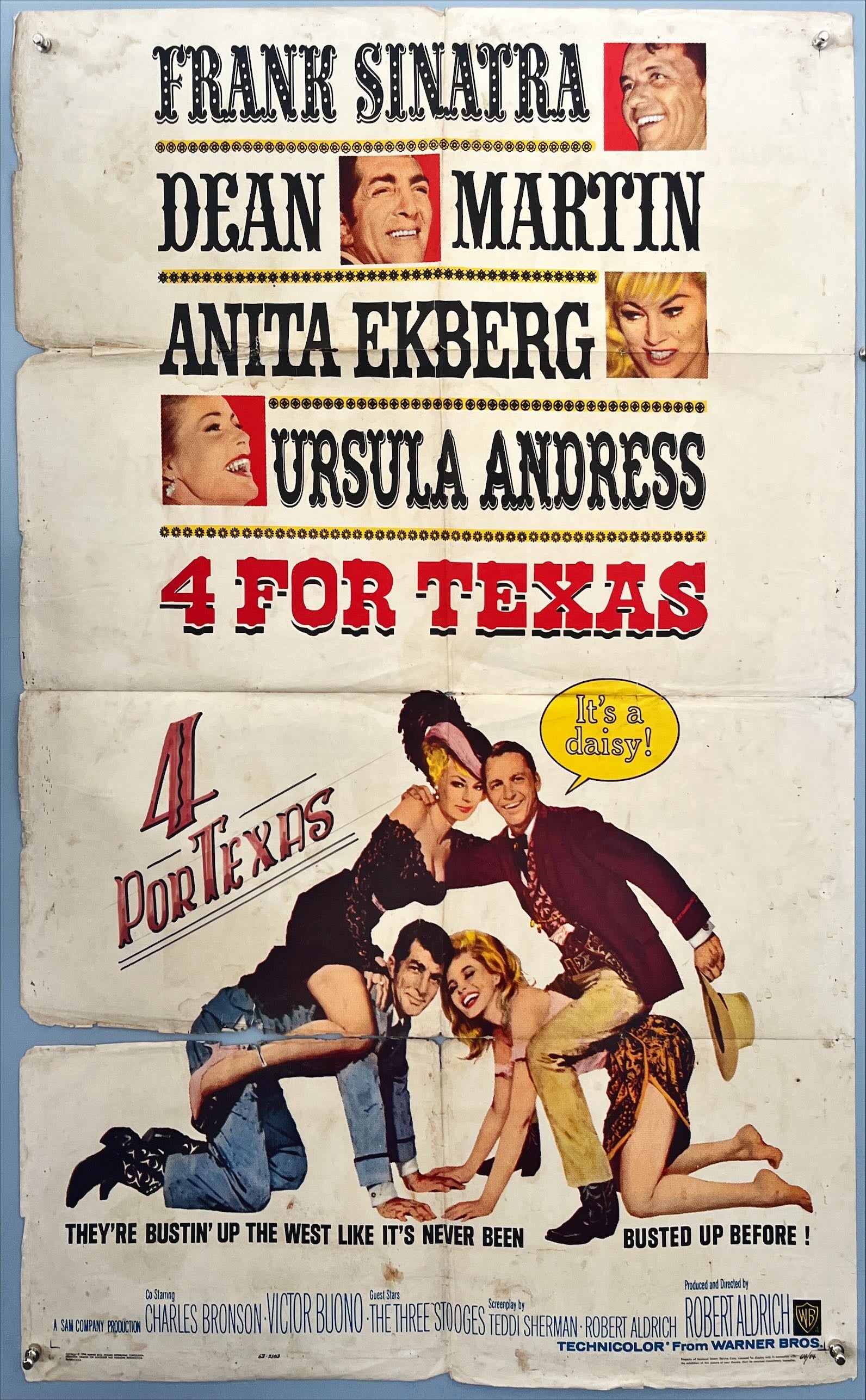 4 FOR TEXAS (1963) – Original Vintage US One Sheet Poster – Sinatra, Martin, Andress, Ekberg – Warner Bros.