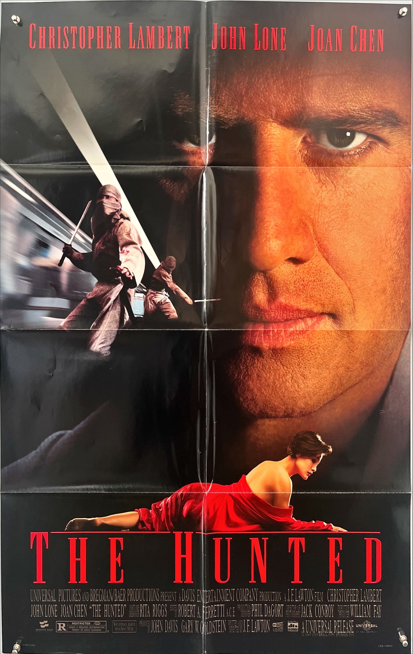 The Hunted (1995) – Original U.S. One-Sheet Movie Poster (27x40”) | Christopher Lambert, John Lone | J.F. Lawton Action-Thriller | Folded | Near Mint