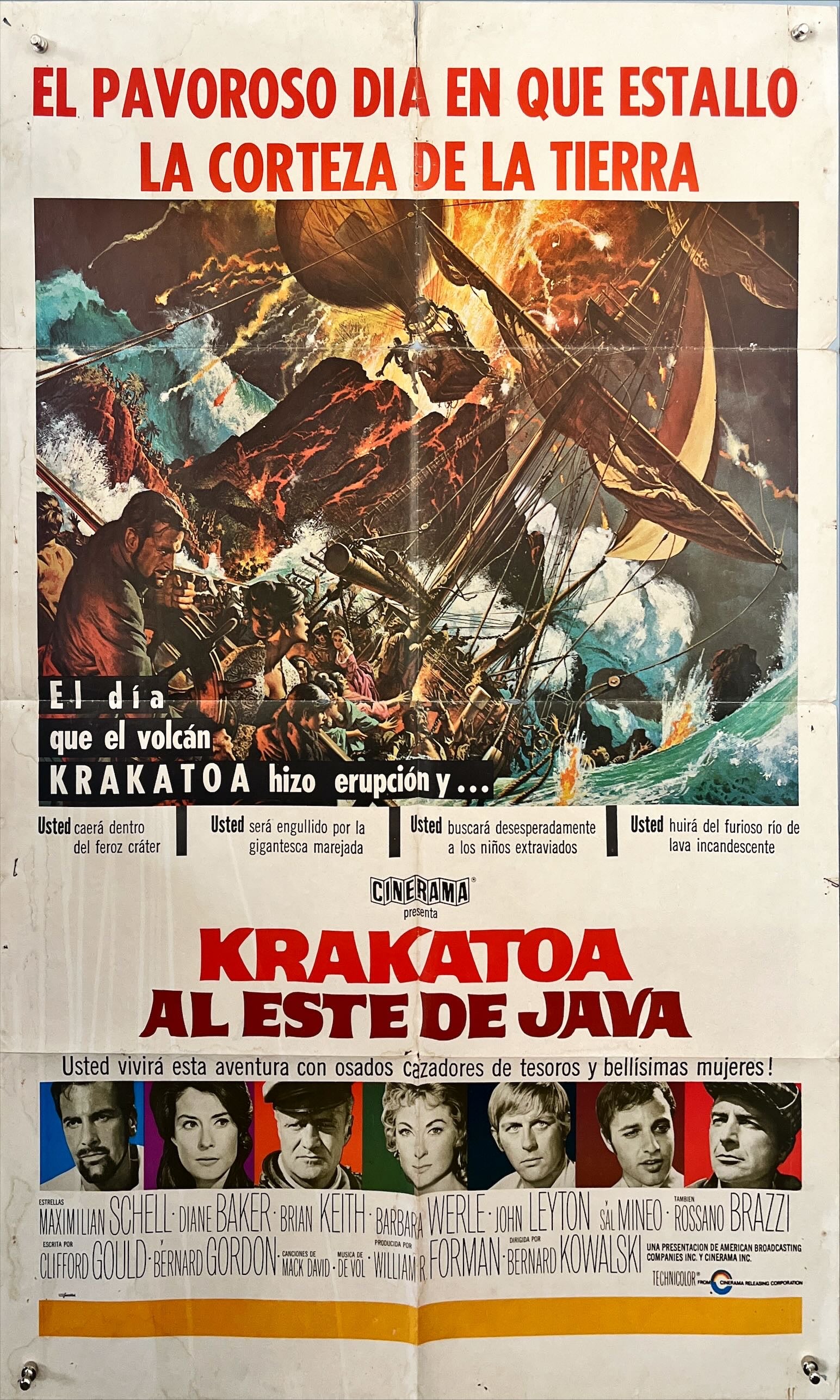 Krakatoa, East of Java – Original Vintage Mexican Movie Poster (1969) – One Sheet 27”x41” – Folded