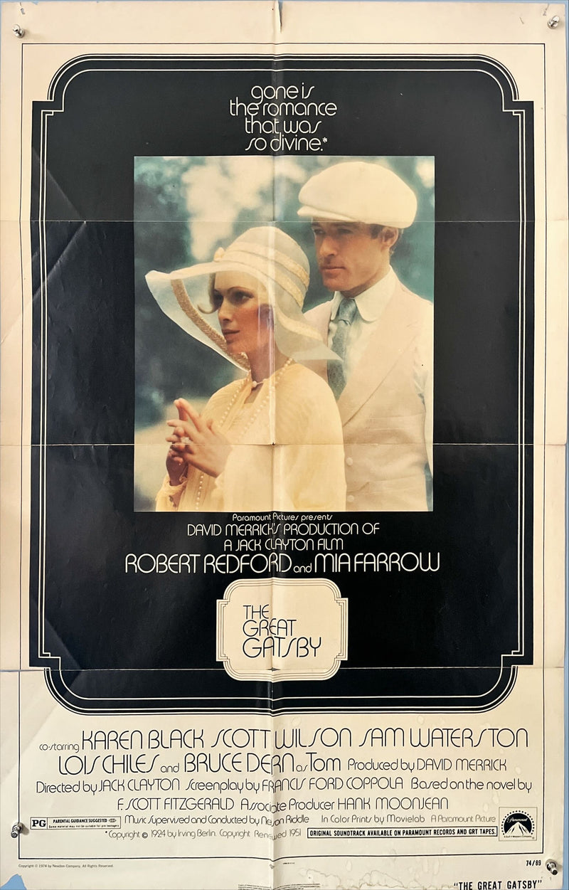 The Great Gatsby (1974) Original U.S. One-Sheet Poster (27x41”) – Starring Robert Redford & Mia Farrow