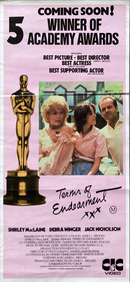 Terms of Endearment awards Aust daybill 1984 great close up of Shirley MacLaine & Debra Winger