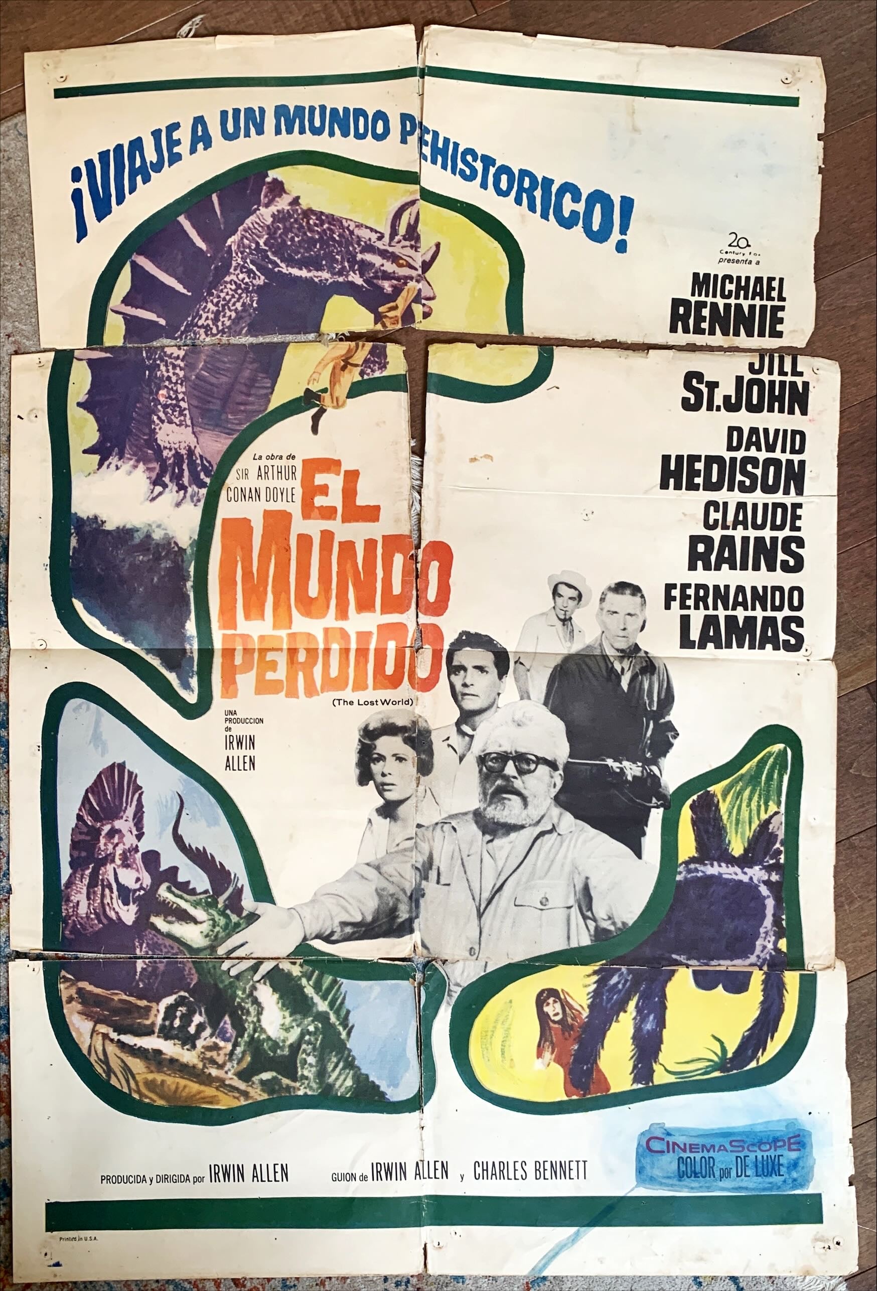 The Lost World,Spanish/U.S. one-sheet movie poster '60 Rennie, cool dinosaur