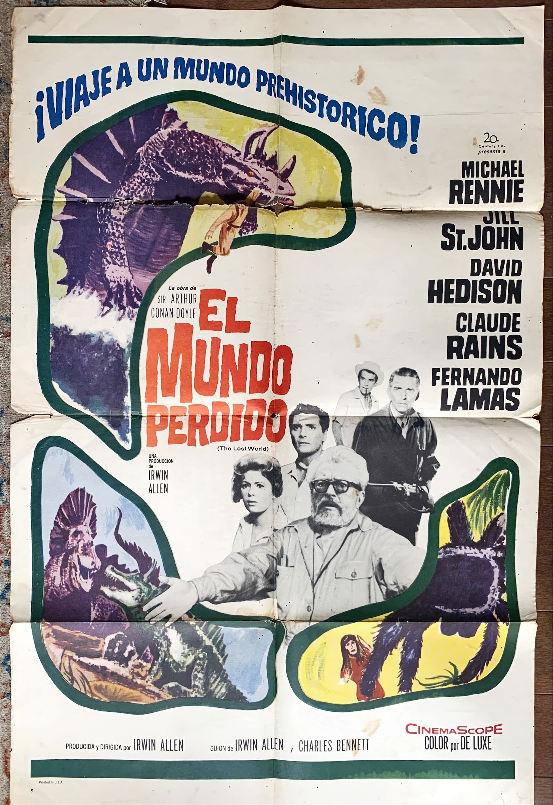 The Lost World,Spanish/U.S. one-sheet movie poster '60 Rennie, cool dinosaur