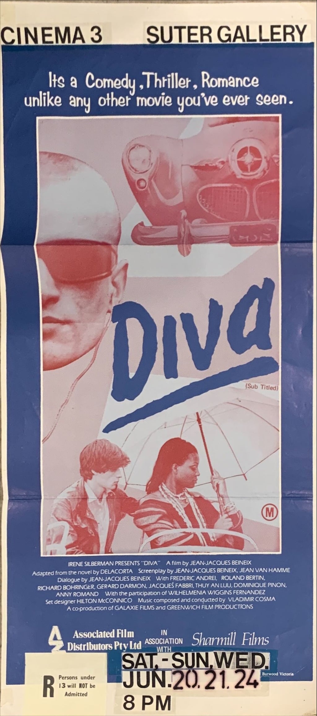 Diva, Aust daybill '83 Jean Jacques Beineix, Frederic Andrei, a new kind of French New Wave